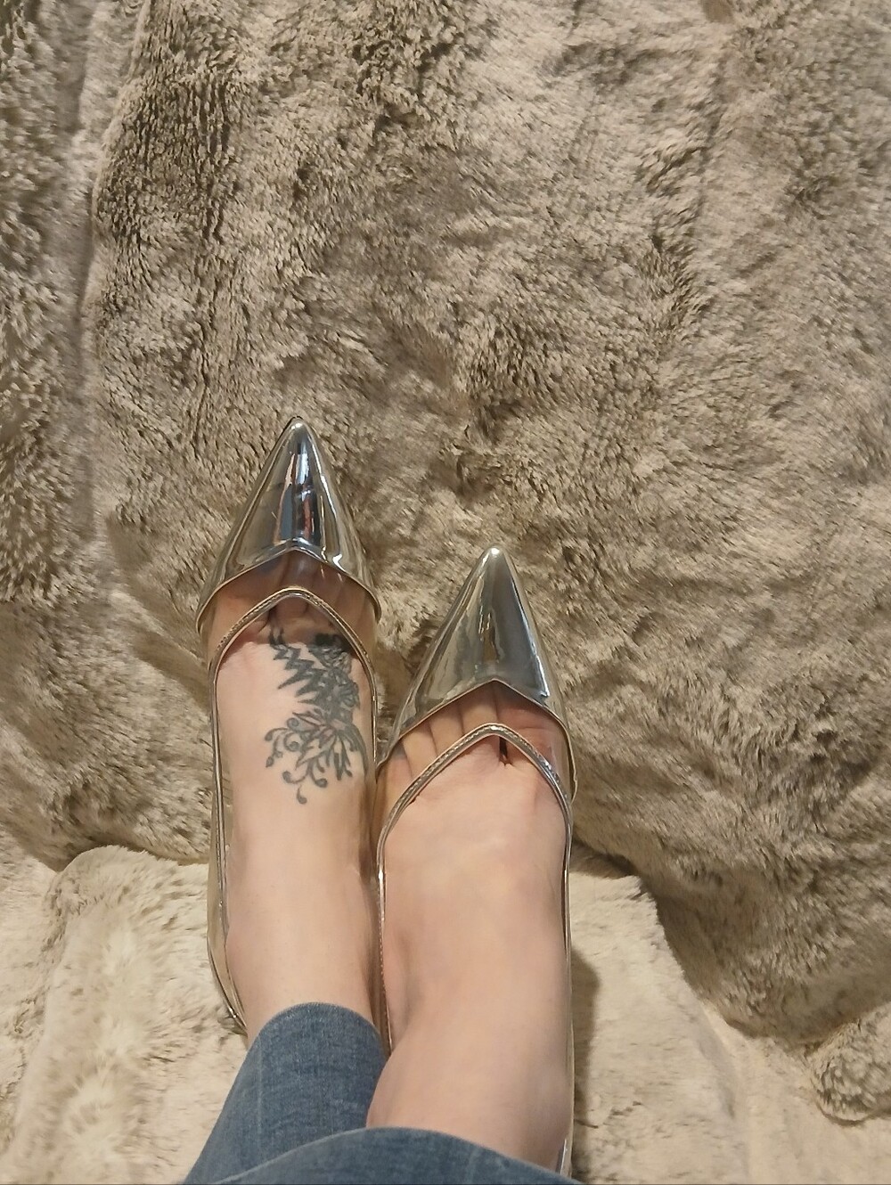 Zara Metallic Pointed-Toe Flats - Silver Mirror Finish
